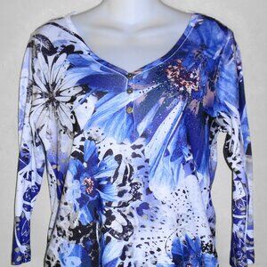 JM Collection top sz PM blue floral good condition